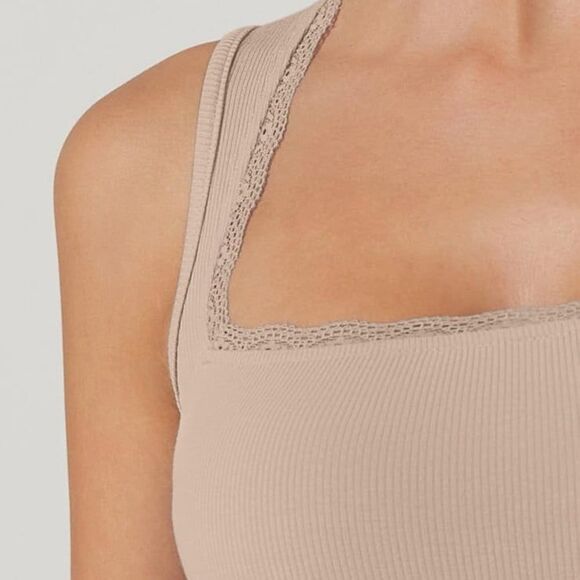 QINSEN Women's Square Neck with Lace Detail Long Maxi Dress Sleeveless Sz M NWT - Picture 3 of 11